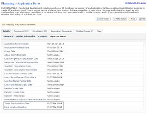 Figure 1: Screenshot of Westwood Hospital Planning Application Status on 8 Match 2014 